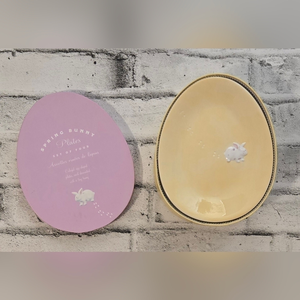 2005 Williams Sonoma Easter Egg Plates Set of 4 Bunny Pastel Ceramic - Picture 3 of 16